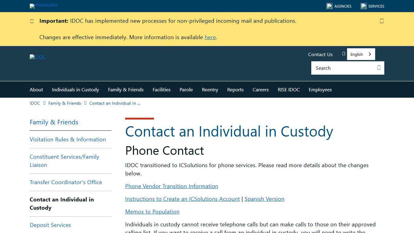 Contact an Individual in Custody